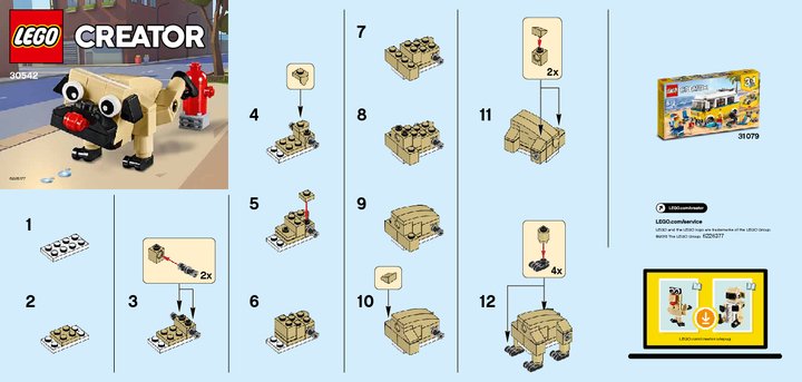 Notice / Instructions de Montage - LEGO - 30542 - Cute Pug: Page 1