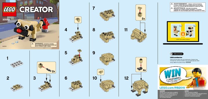 Notice / Instructions de Montage - LEGO - 30542 - Cute Pug: Page 1